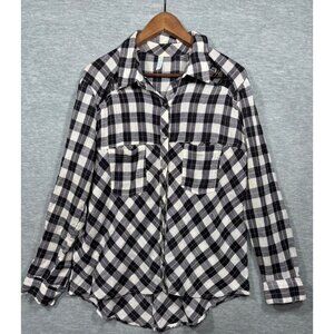 Free People Womens Shirt M Plaid Long Sleeve Snap
